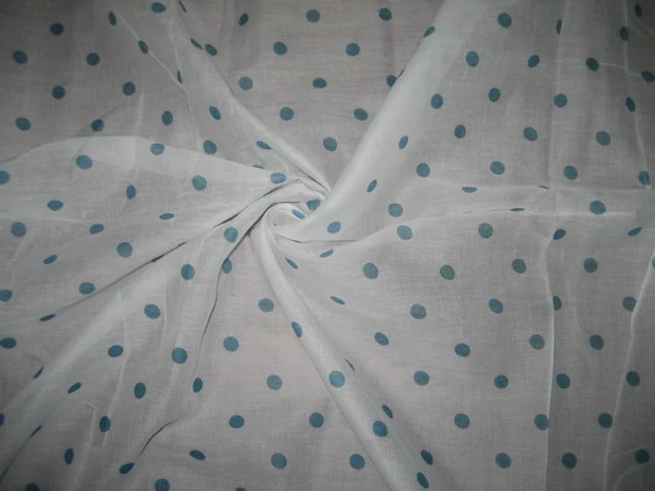 Cotton Organdy Printed Fabric for Sewing White with Blue Dots 44
