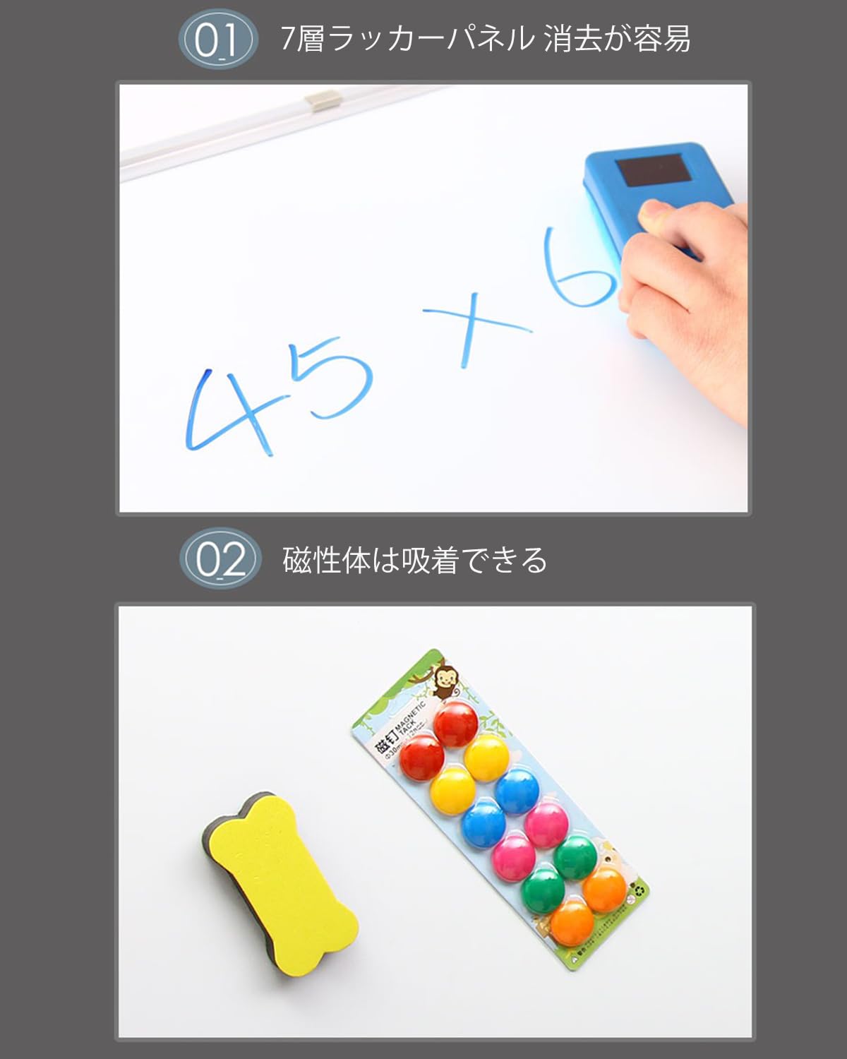 Amazon | 壁掛け式 ホワイトボード 磁気吸着 両面使用可能 フックは