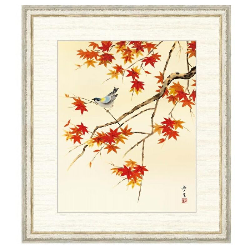 Amazon.co.jp: 日本画 長江桂舟 紅葉（もみじ） F8 花鳥画 秋飾り [g4