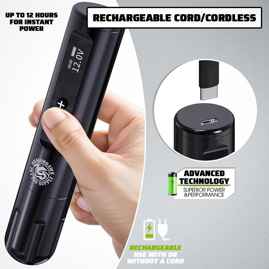 Amazon | Dragonhawk タトゥーガンキット ワイヤレス L1 タトゥーペン