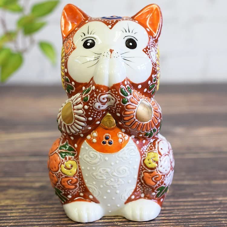 九谷焼 眠り猫 金彩豪華 25㎝ 置物 九谷赤絵 金彩