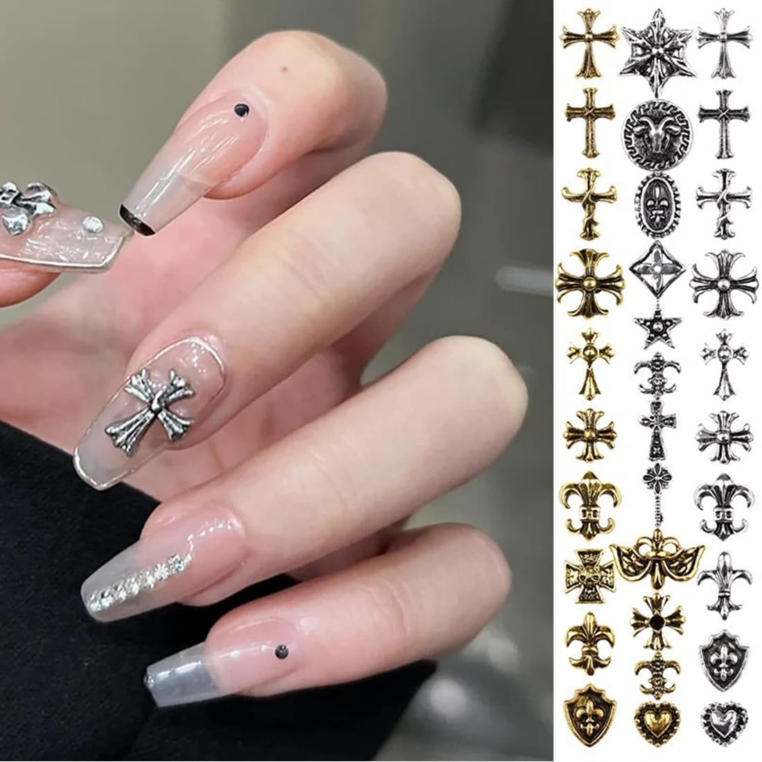 50 Pcs Chrome Hearts Nail Charm, Metal Punk Nail Decorations