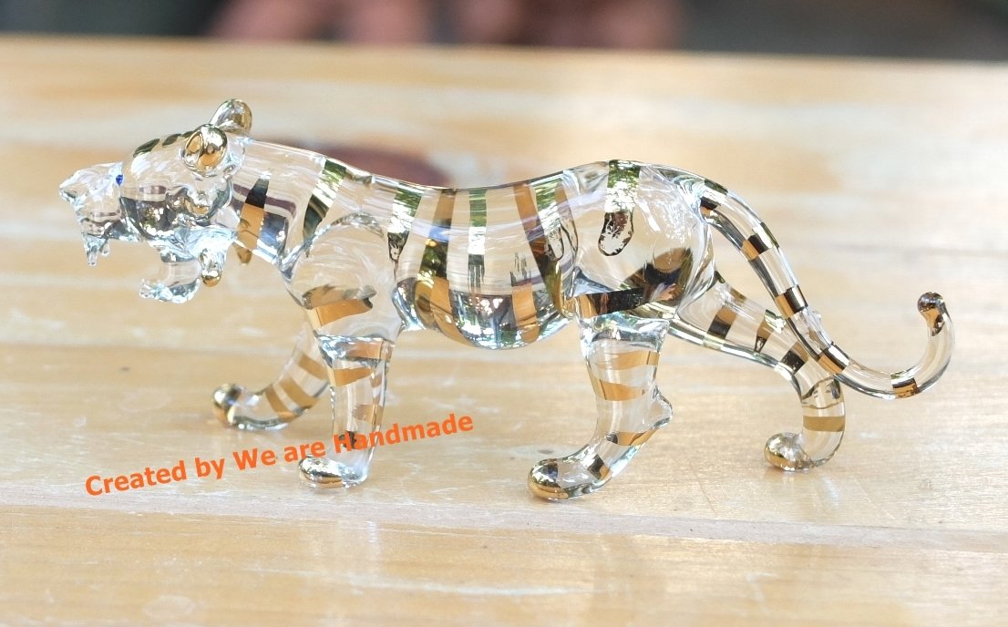 Amazon.co.jp: 手作り手吹きガラスの虎 ガラス細工 ガラスの置物