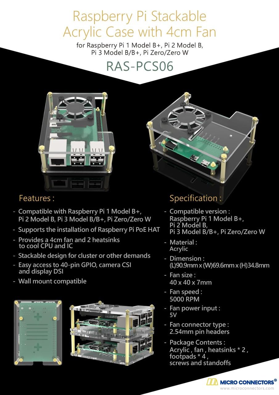Amazon.com: Micro Connectors Acrylic Stackable Raspberry Pi 5, Pi