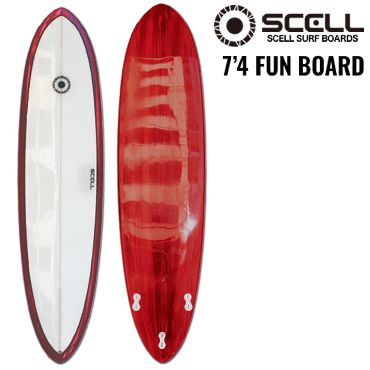 Amazon | SCELL セル ファンボード 7'4 サーフボード レッド | SCELL
