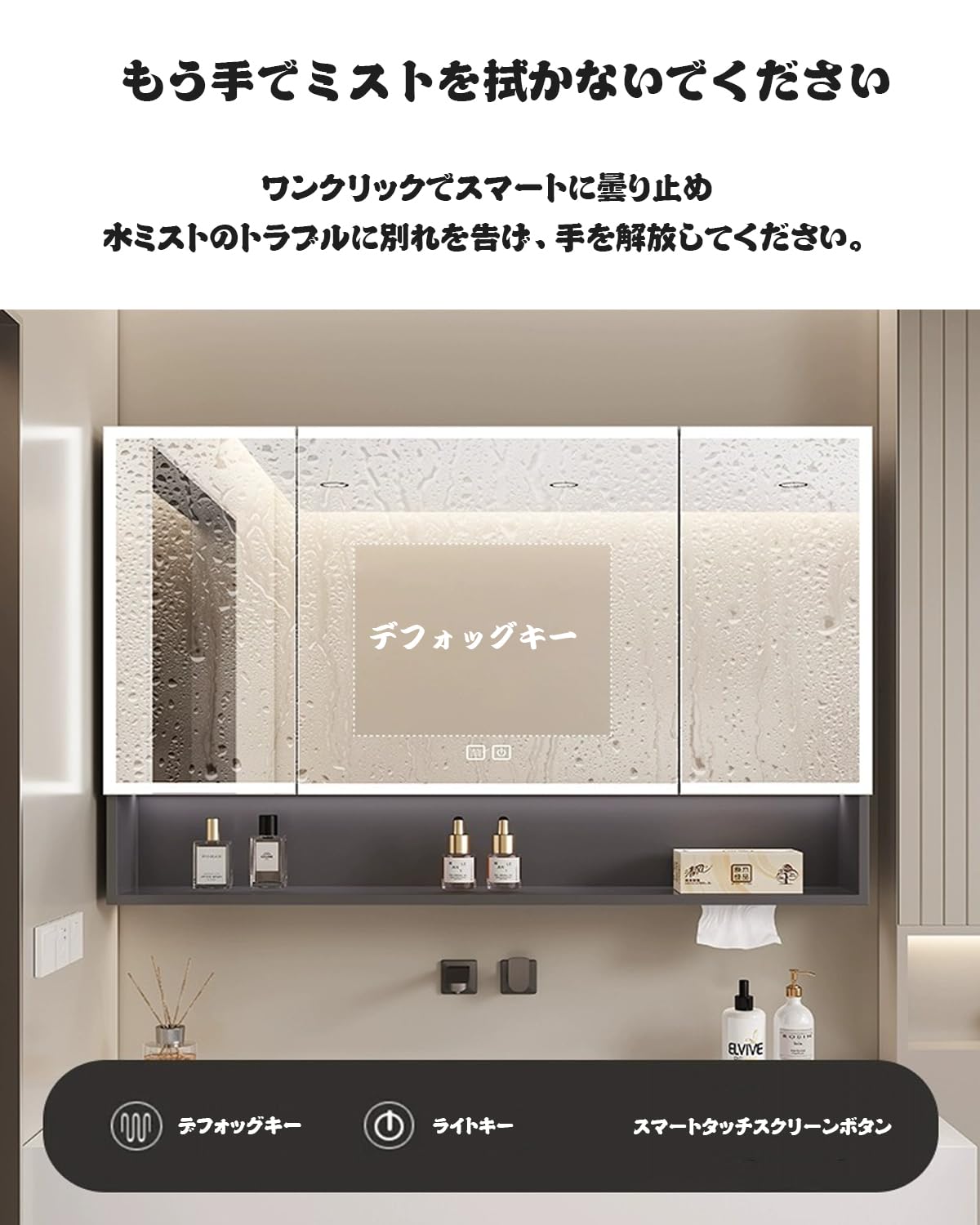 Amazon.co.jp: JSLJDM 多機能壁掛けミラーキャビネット,浴室お風呂 鏡