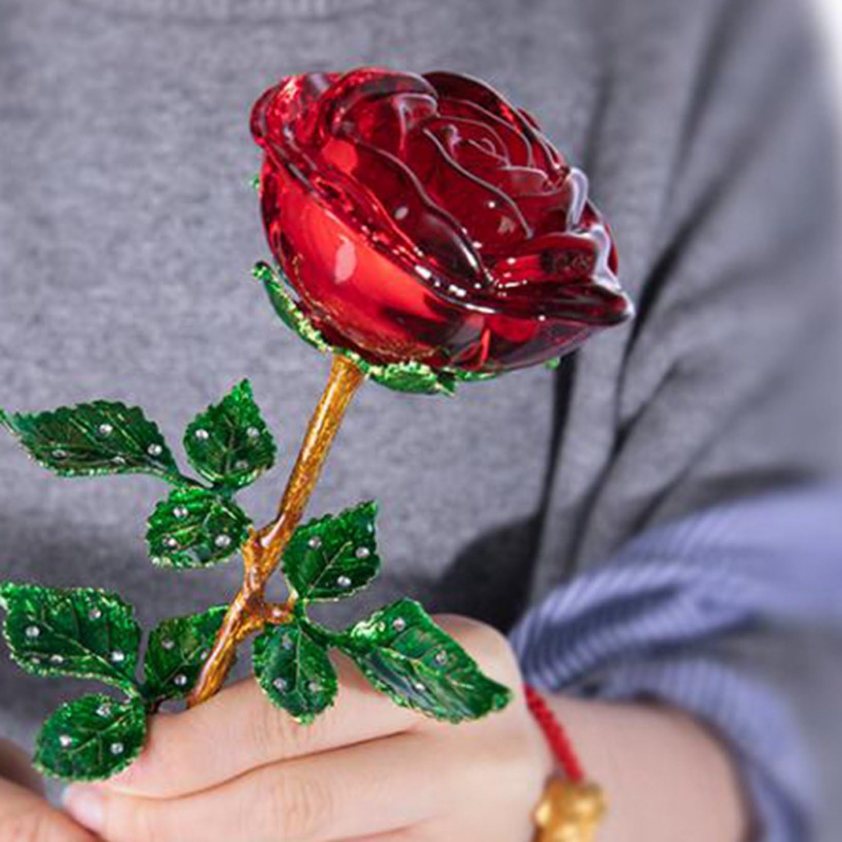 Amazon.co.jp: 薔薇 クリスタルガラス 造花 インテリア 花瓶付き 赤い