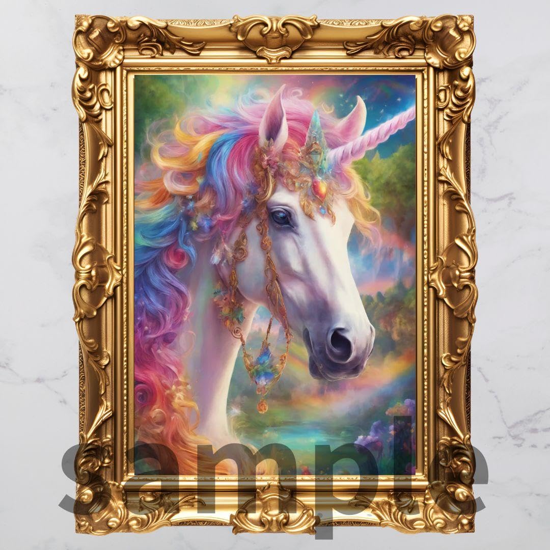 Amazon.co.jp: 幸運を運ぶユニコーン205番開運絵画、風水、幸運アート