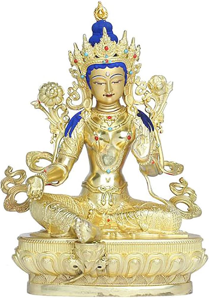 Amazon｜緑の多羅菩薩像の装飾観音菩薩に捧げられた純粋な銅の金箔の