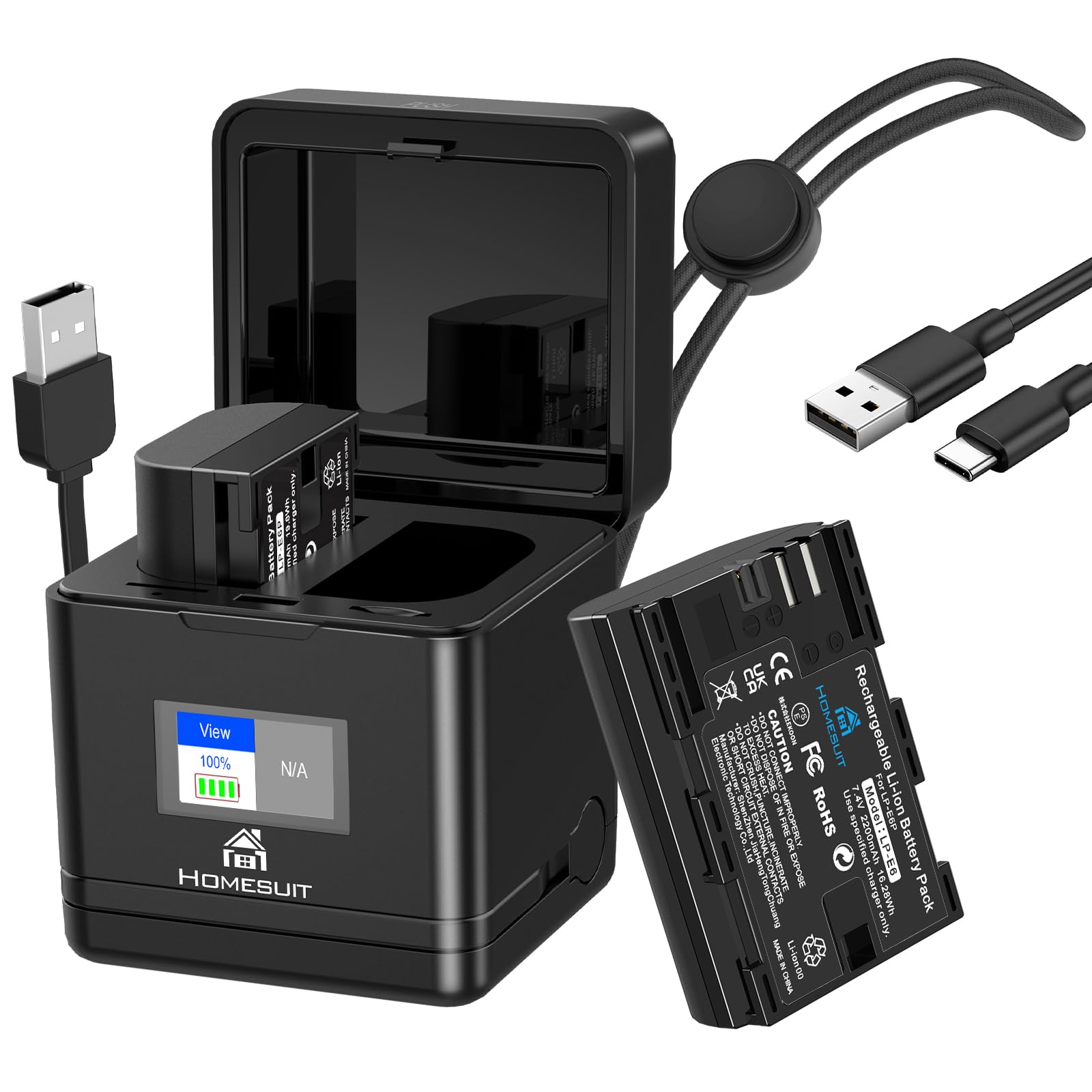 Amazon | Homesuit LP-E6P バッテリー 2200mAh 2個入り 充電器セット