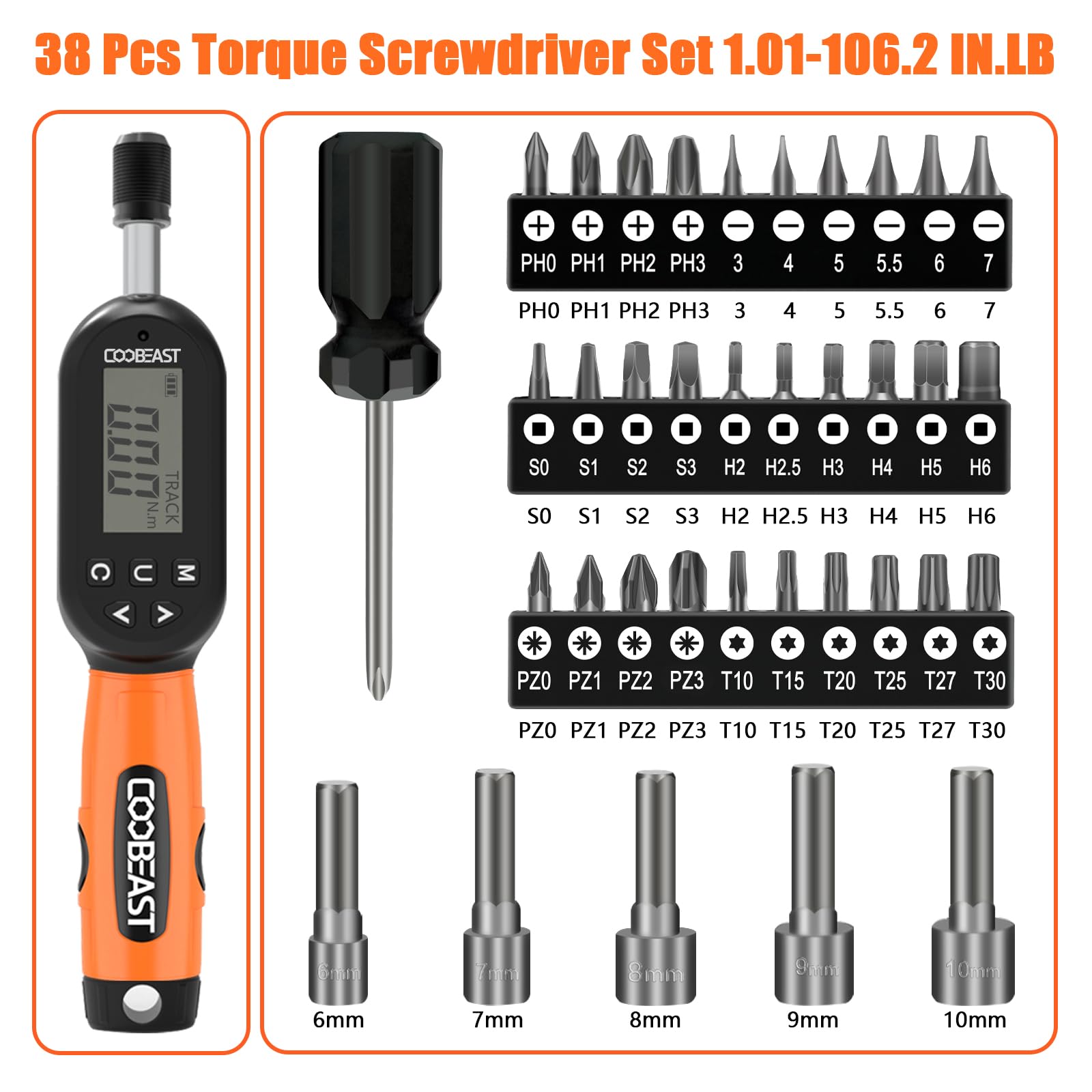 Amazon | coobeast デジタルトルクドライバー 38個 1-106インチポンド