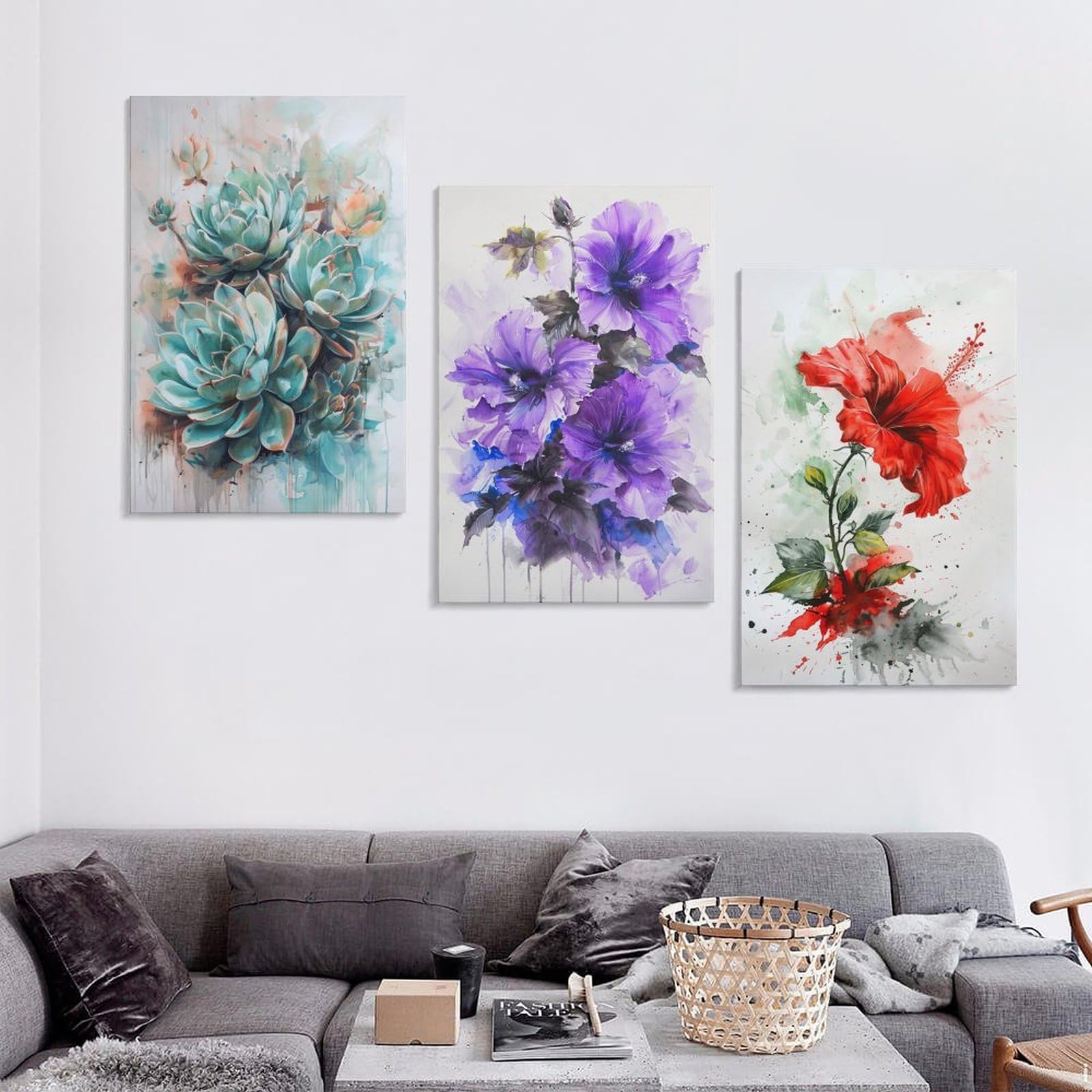 Amazon.co.jp: 3枚 美しい咲く花の水彩画 絵画 インテリア ポスター
