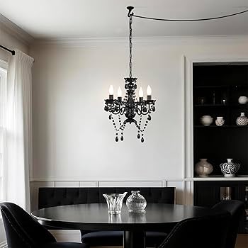 Alighting Plug in Chandelier Small Black Chandelier 4 Light Candle