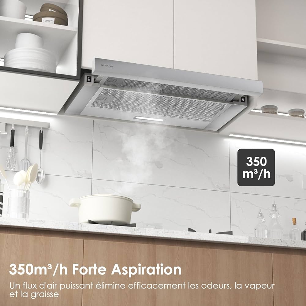 SOONYE Teleskopik davlumbaz, 60 cm, 350 m³/saat, entegre davlumbaz