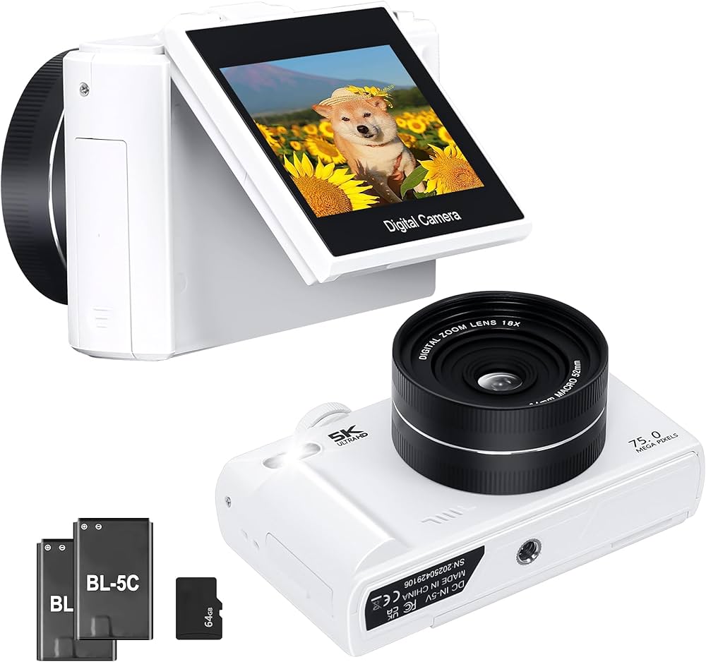 Amazon | デジカメ 5K デジタルカメラ 5K録画 7500万画素 Wi-Fi機能 AF