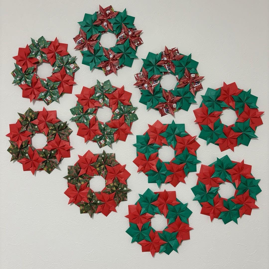 Amazon.co.jp: 折り紙＊ポインセチア リース 10枚 クリスマス 冬