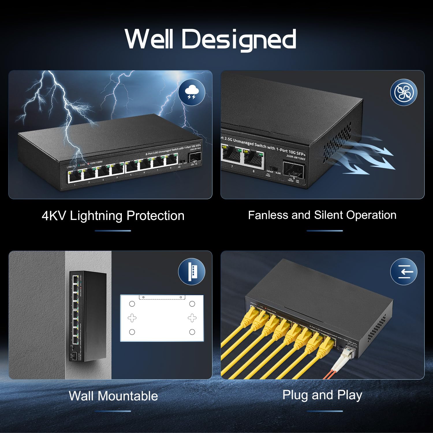 Amazon.co.jp: Binardat 8ポート2.5Gスイッチ、10G SFP+ポート、8 x