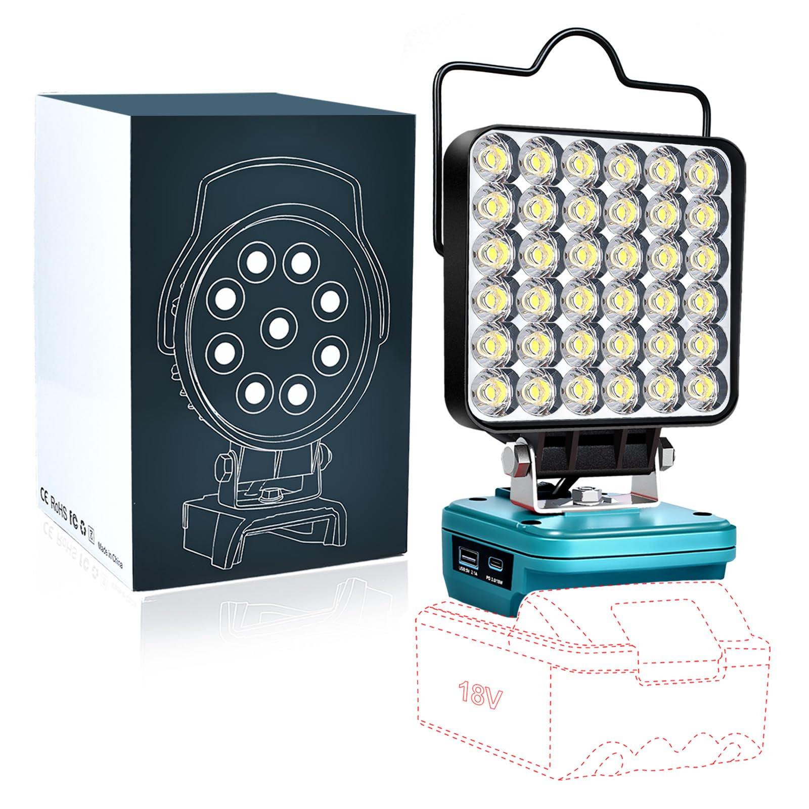 Upgraded Work Light for Makita 18V Battery,72W 6800LM Portable