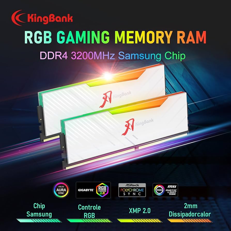 KingBank RGB Desktop Computer Memory Ram DDR4 16GB(2x8GB) 3200MHz