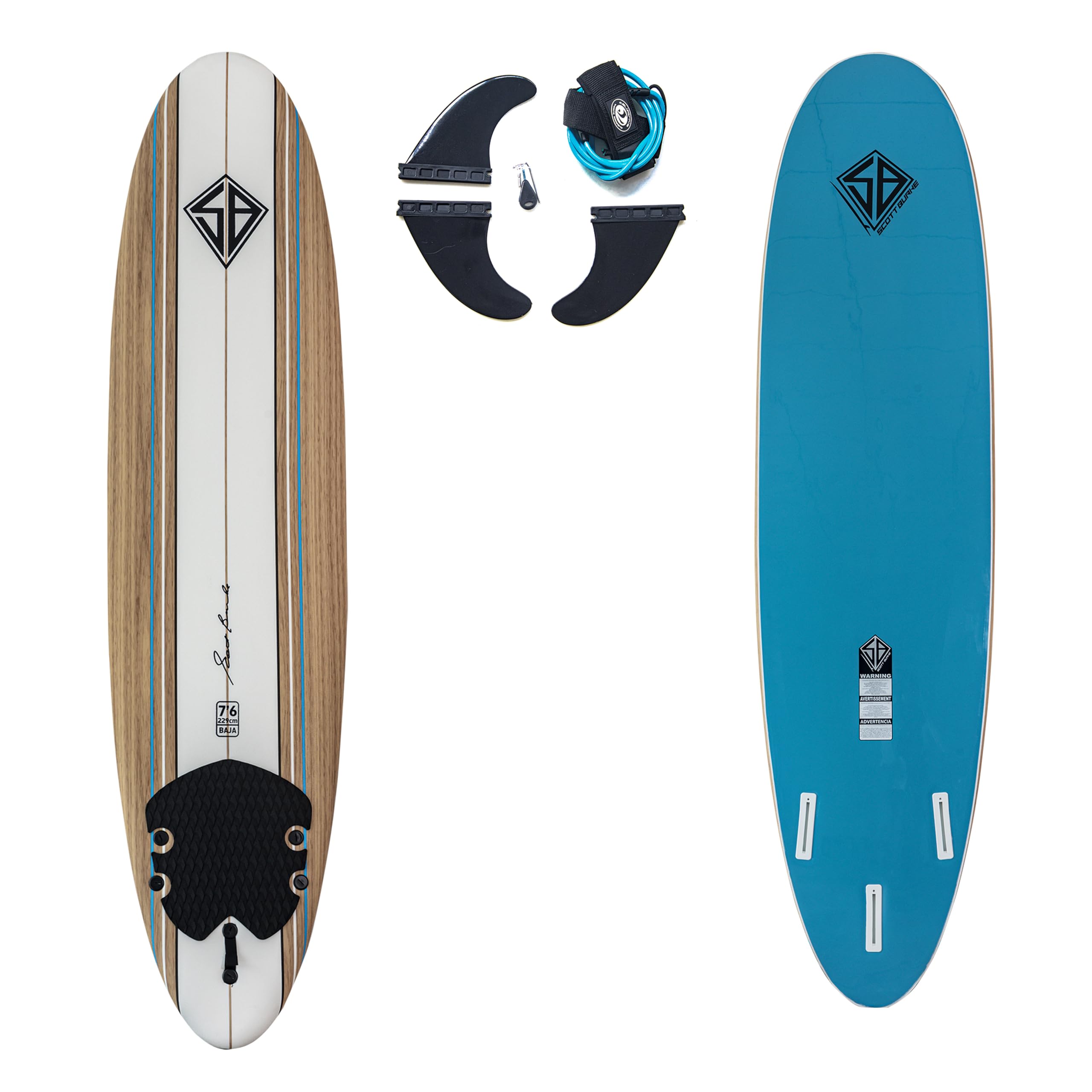 Amazon.com : Scott Burke 7'6 Baja Soft Surfboard, Teal : Sports
