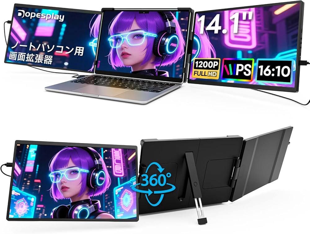 Amazon.co.jp: 【Dopesplay新型モデル】デュアルモニター 360°回転 14