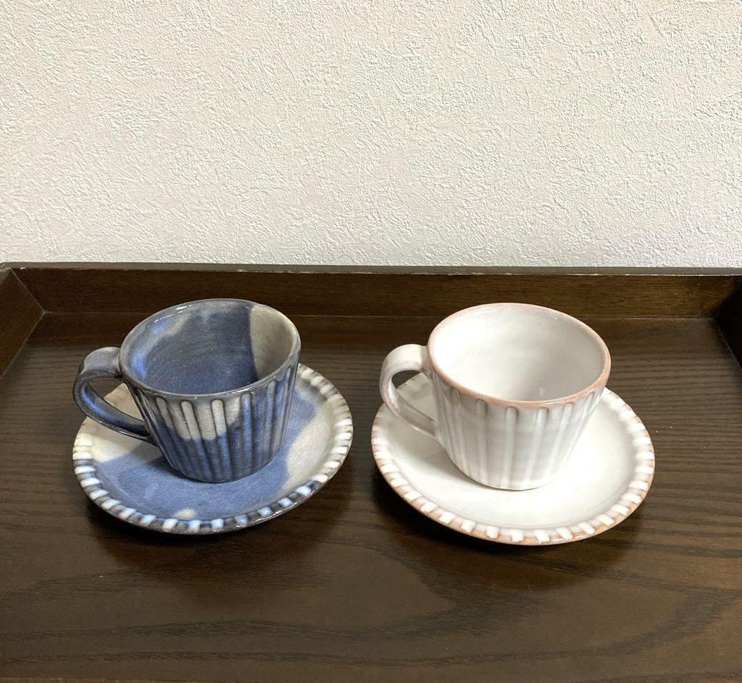 萩焼 極稀模様入りコーヒーカップ 天鵬山作 ペア 萩焼 極稀模様入り