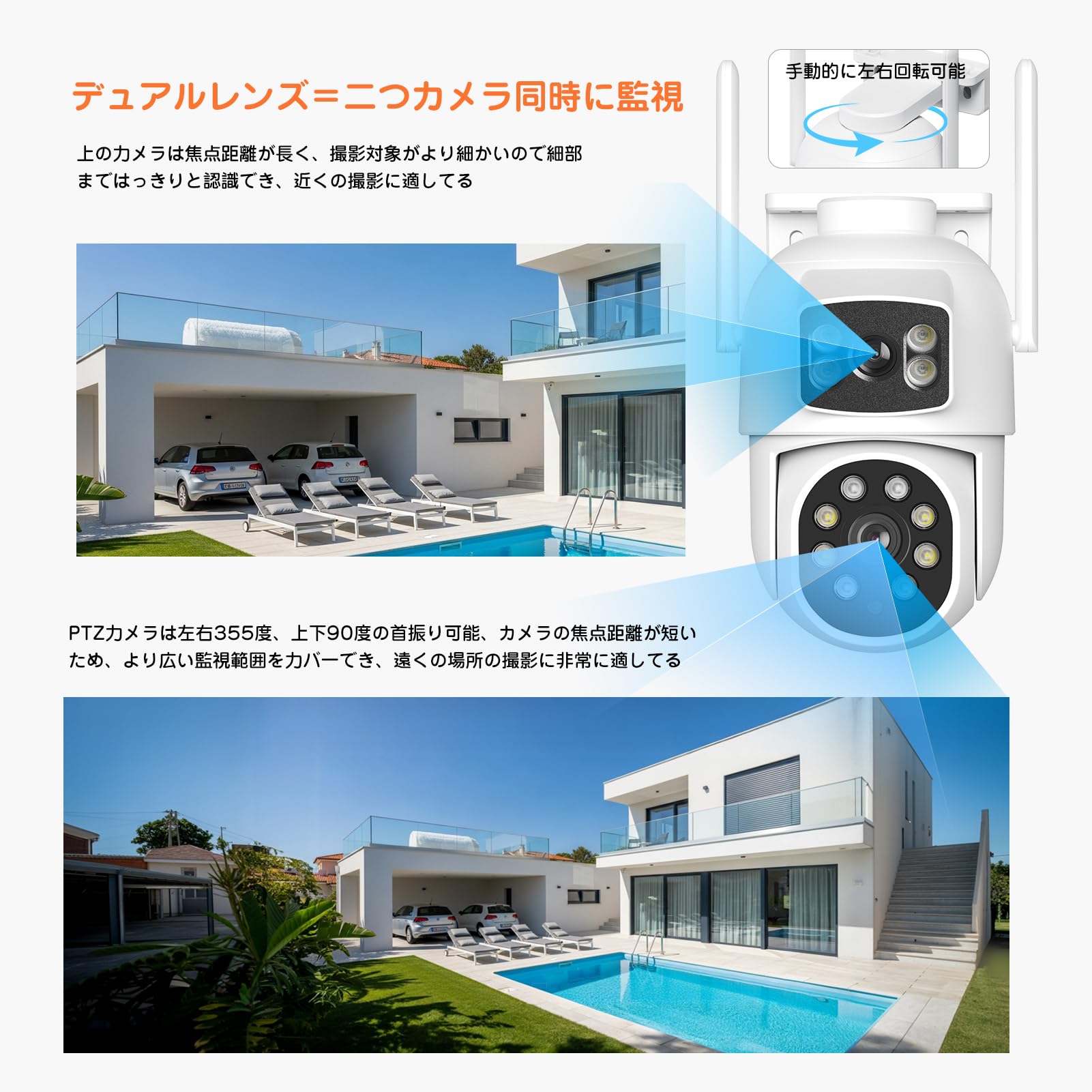 Amazon.co.jp: 【デュアルレンズ&死角なし360°カバー】防犯カメラ 屋外