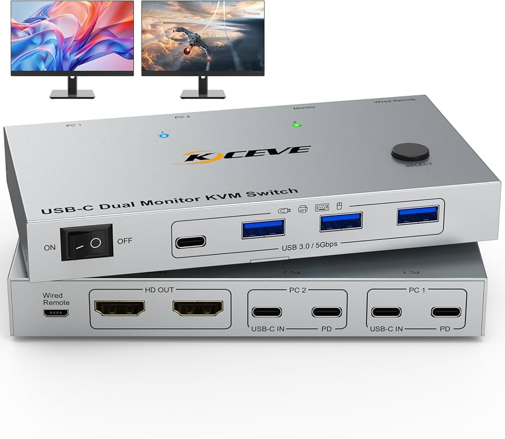 Amazon.co.jp: KVMスイッチ 2 モニター 2 ノートパソコン USB C、4K