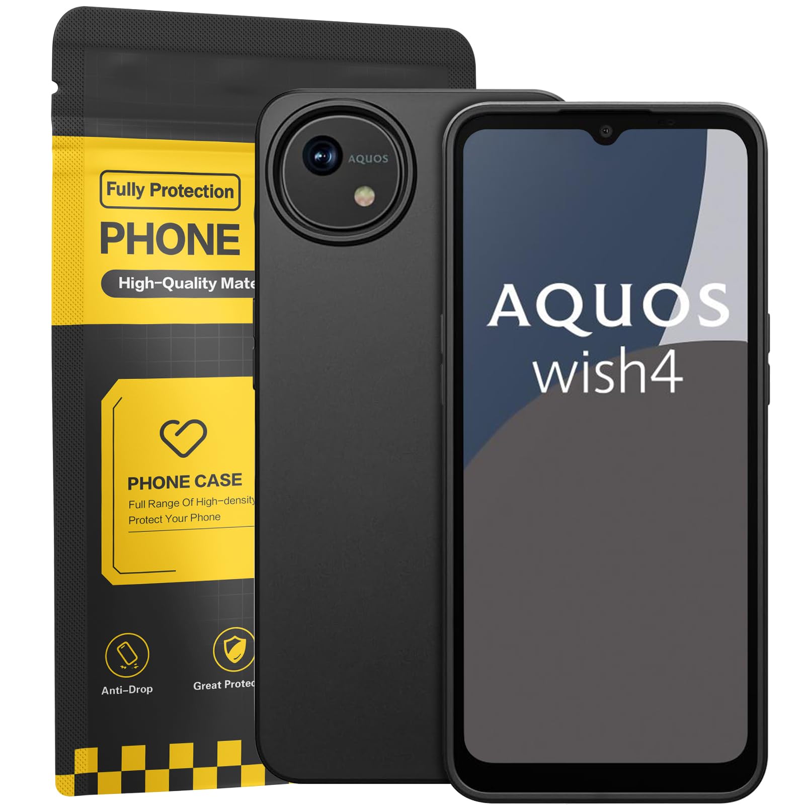 Amazon.co.jp: Aquos Wish 4 ケース ブラック 耐衝撃 落下防止 指紋