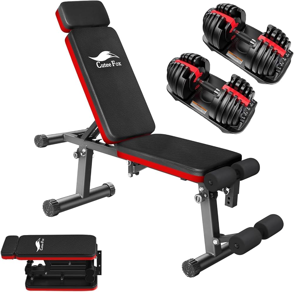 Amazon | CuteeFox 商品 トレーニングベンチ＋可変式 ダンベル 24KG