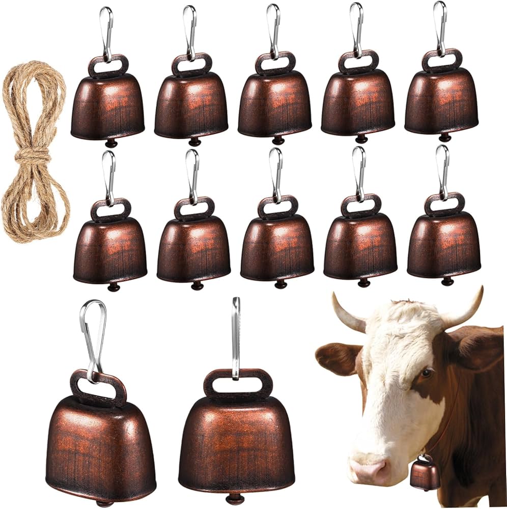 Amazon.co.jp: BCOATH 牛の青銅の鈴12個セット 放牧用家畜ベル 麻紐