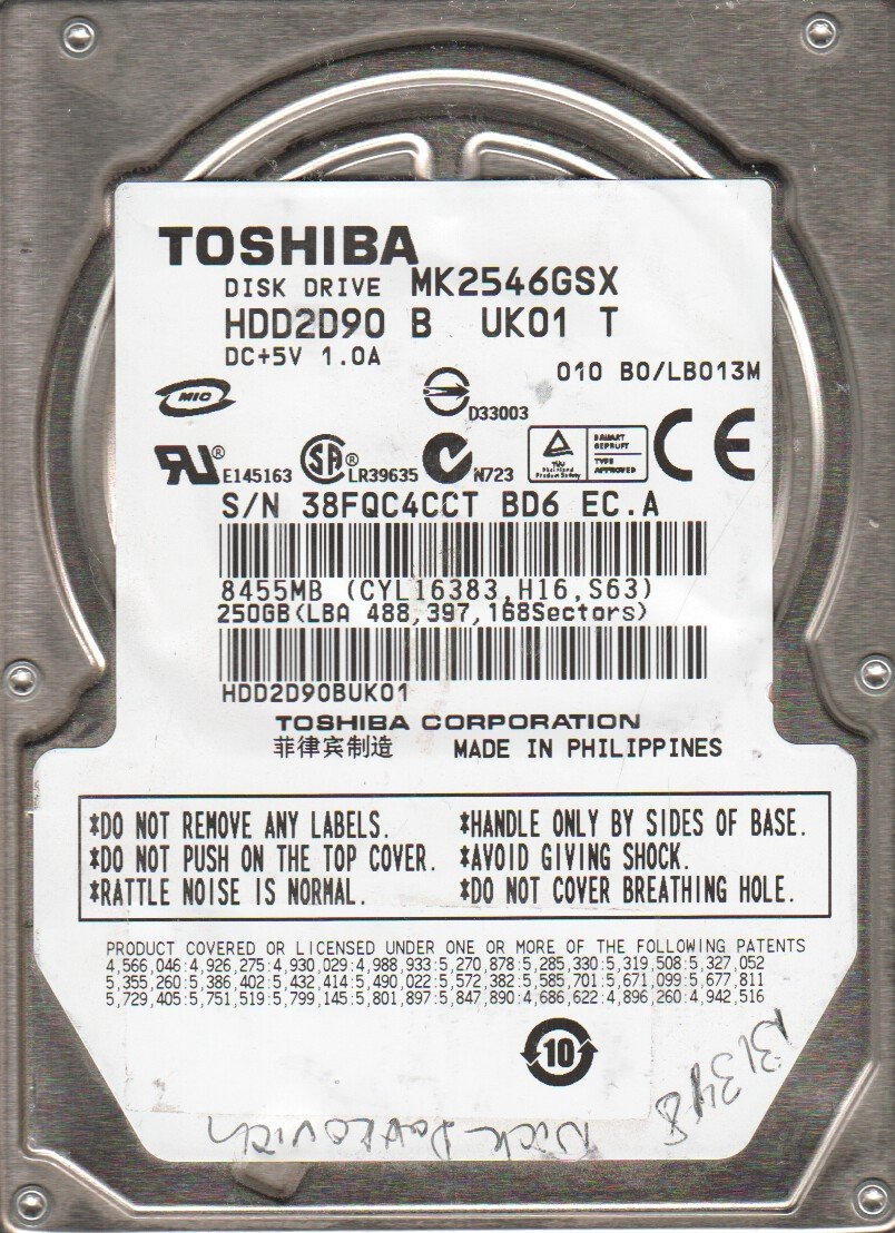 Amazon.co.jp: MK2546GSX、HDD2D90 B UK01 T、東芝 250GB SATA 2.5
