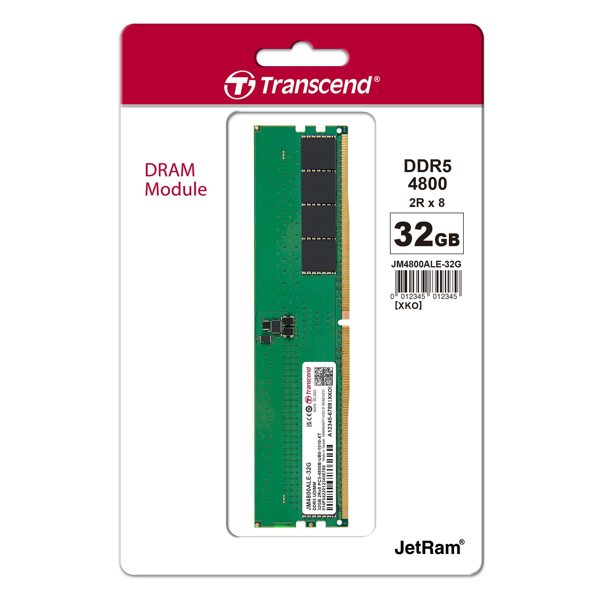 Transcend 32GB DDR5 RAM, 4800MHz Desktop Memory UDIMM, Compatible