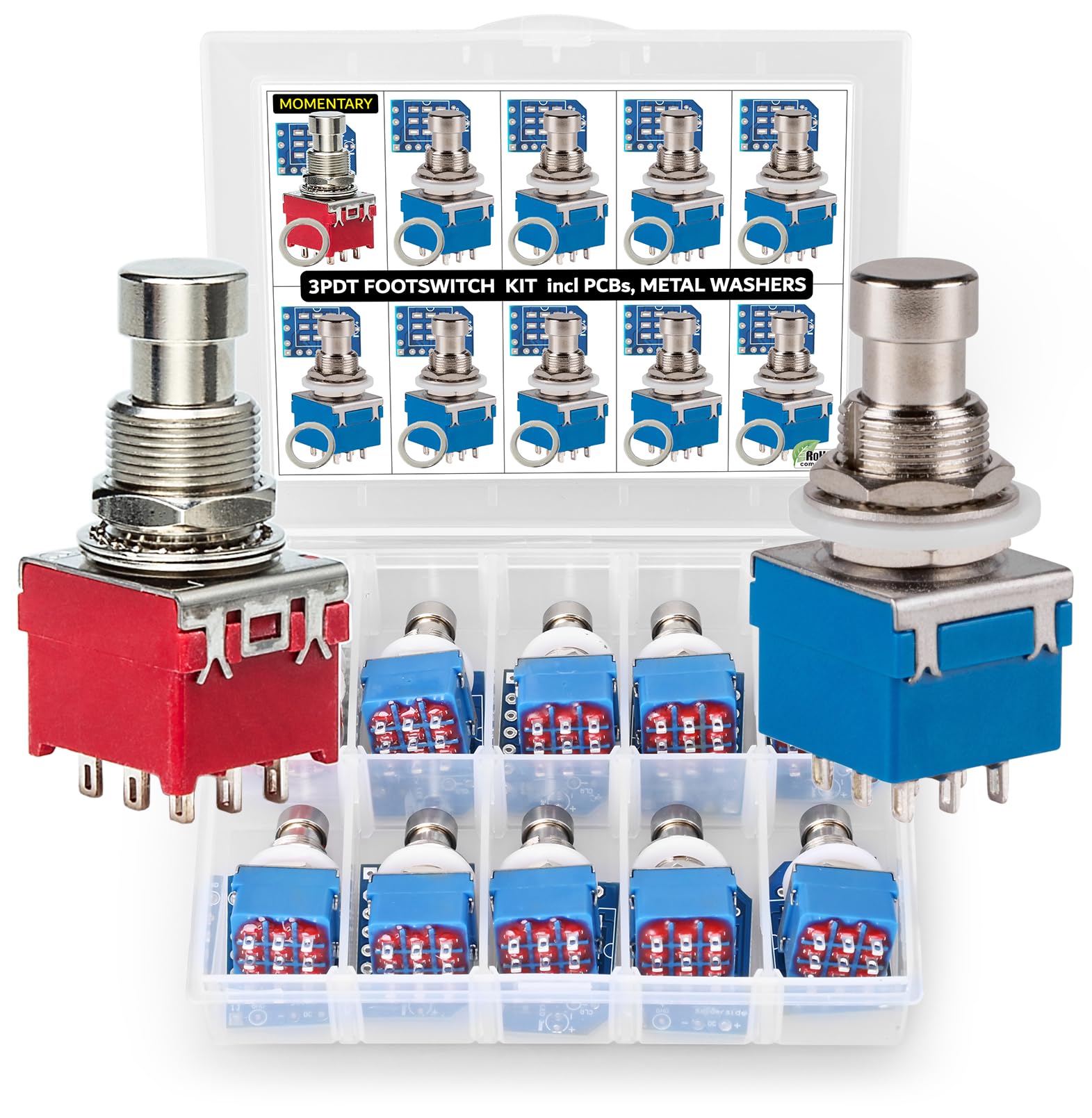 10 pcs 3pdt Stomp Footswitch incl PCB incl metal washer, for