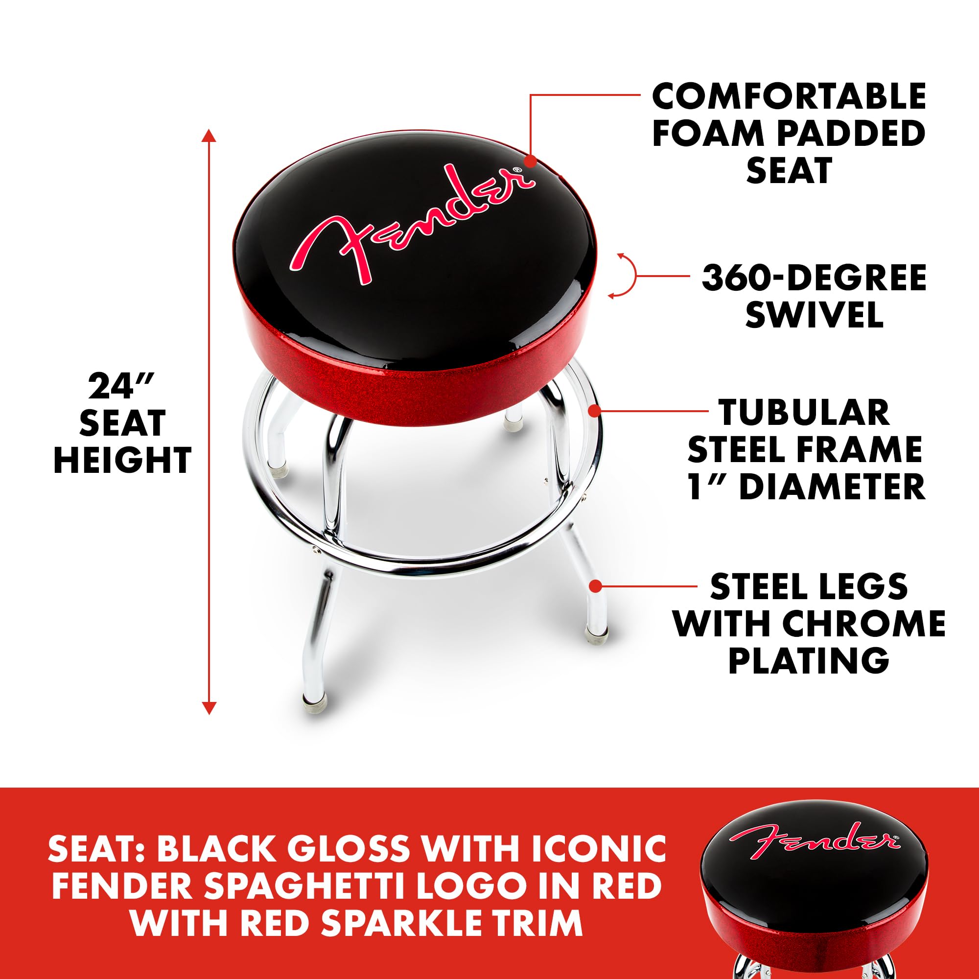 Amazon.com: Fender Red Sparkle Logo Swivel Barstool, Great Gifts