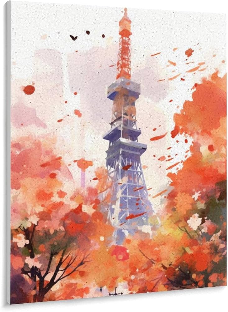 Amazon | 東京タワー、日本 数字油絵 水彩イラスト 数字キット塗り絵