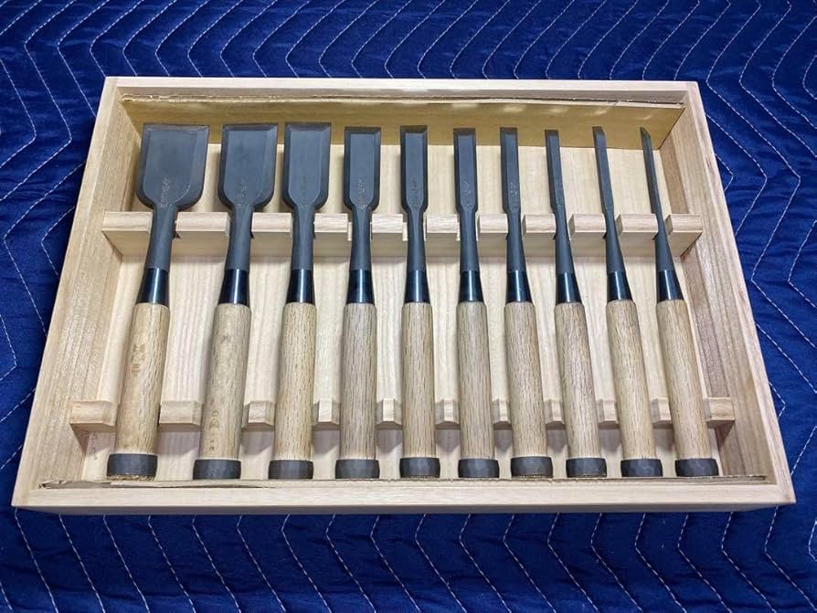 Amazon.co.jp: 風雪田斎追入鑿 白樫柄10本組 鑿 大工道具 : DIY・工具