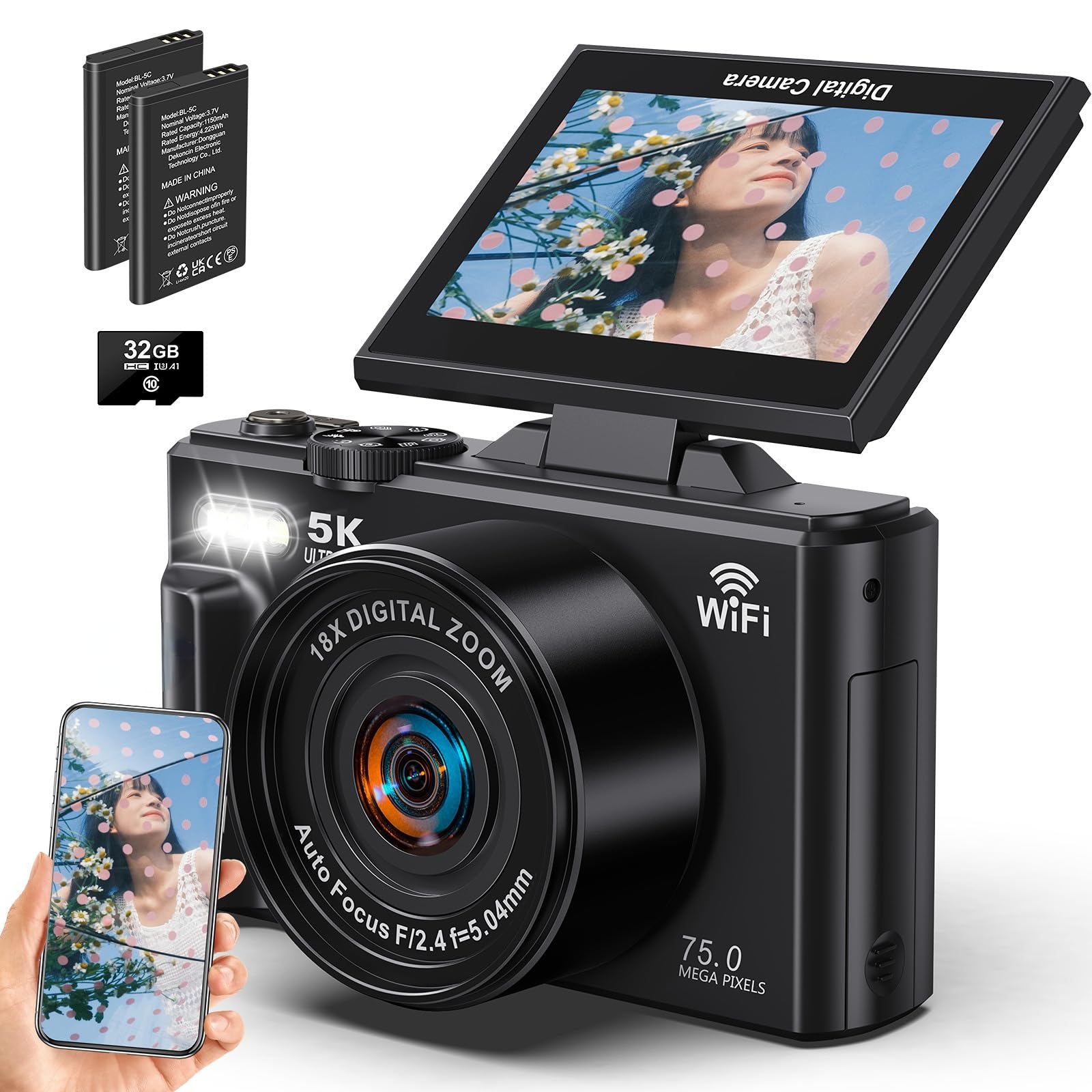 Amazon | Beho デジカメ 5K録画 デジタルカメラ スマホに送れる 7500万