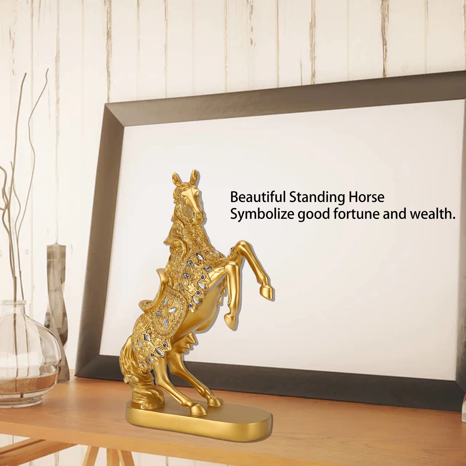 Amazon.co.jp: ゴールドの馬の像の置物、樹脂の馬のアートの置物、立ち