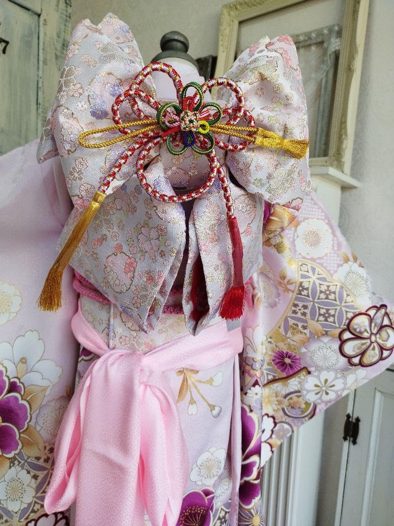 Amazon.co.jp: 高級 清楚な薄い紫ピンクの着物 白の作り帯 七五三フル