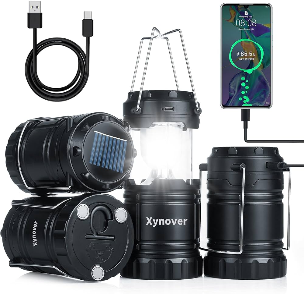 Amazon.com: Xynover 4-Pack Solar Camping Lanterns,Rechargeable LED