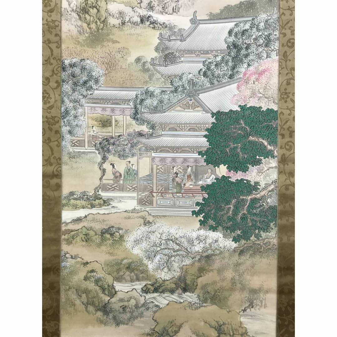 Amazon.co.jp: 真作鈴木百年山水図楼閣山水図宮中図掛軸宝船AH-693