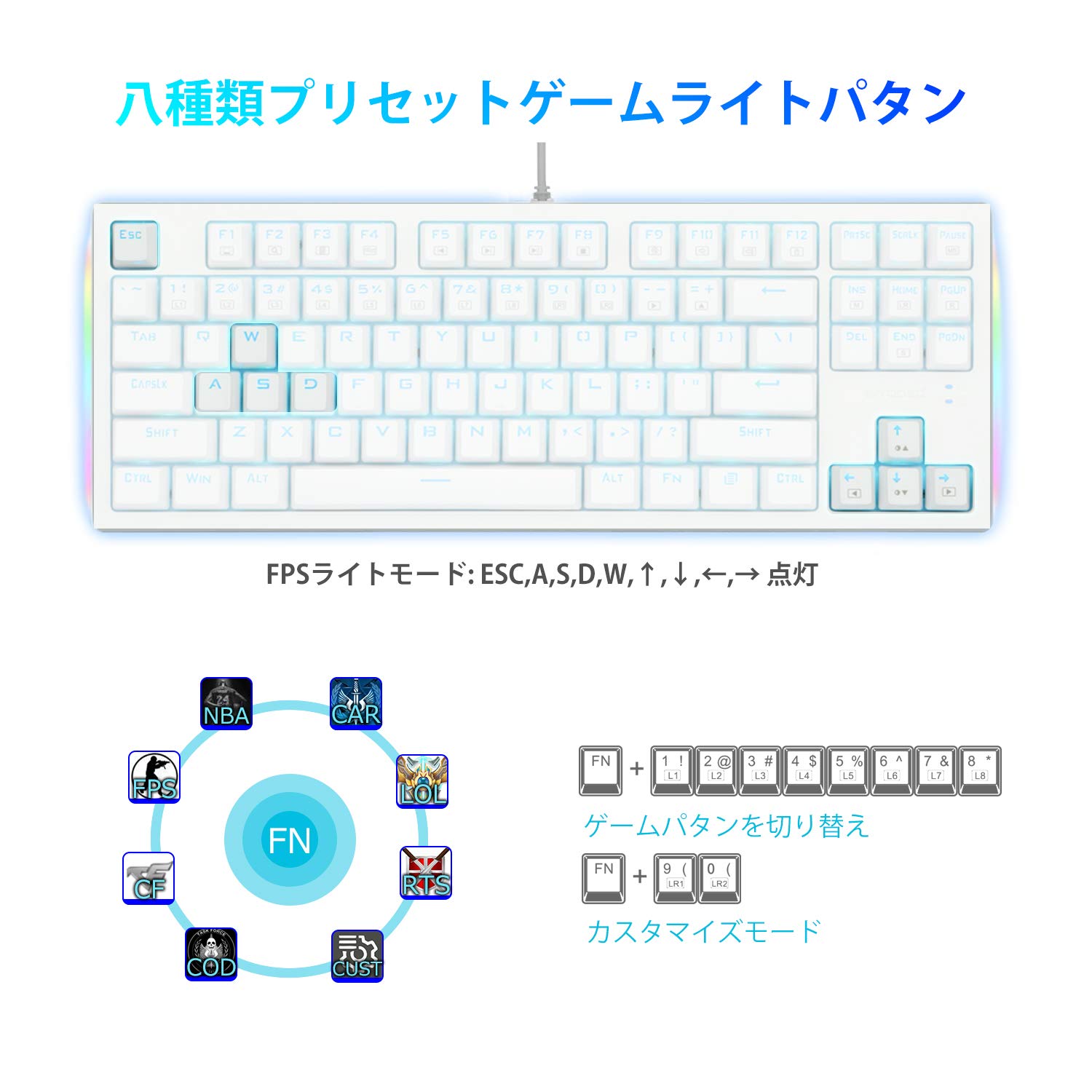 Amazon | E-YOOSO ゲーミングキーボード メカニカル青軸 英語配列 全