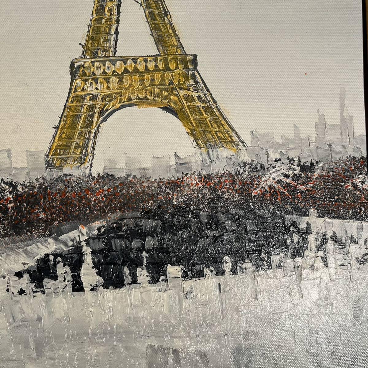 Amazon.co.jp: 手書き油絵 パリの風景 エッフェル塔 額付 絵画