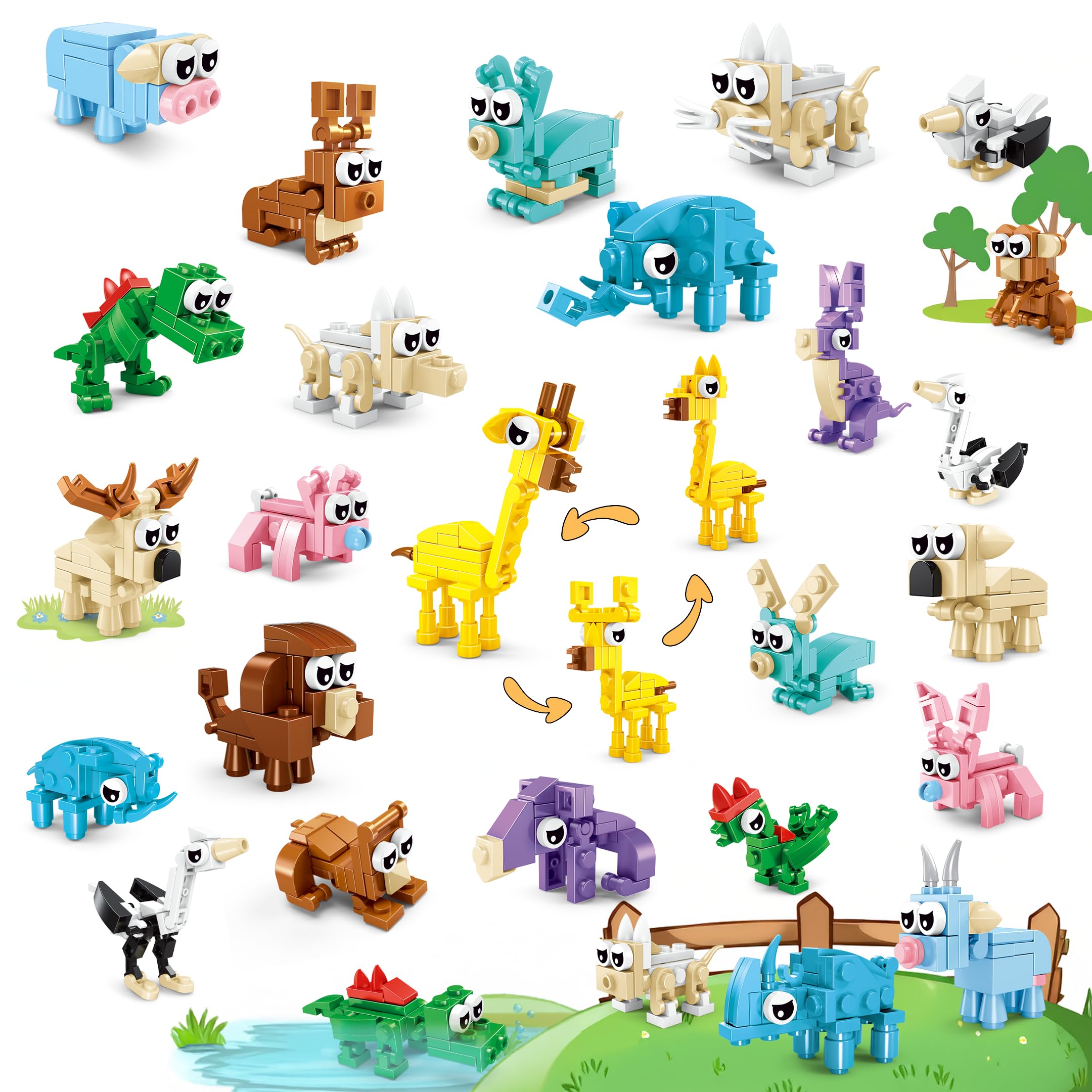 Amazon.co.jp: 3IN1動物 ブロック 積み木 子供おもちゃ プレフィルド