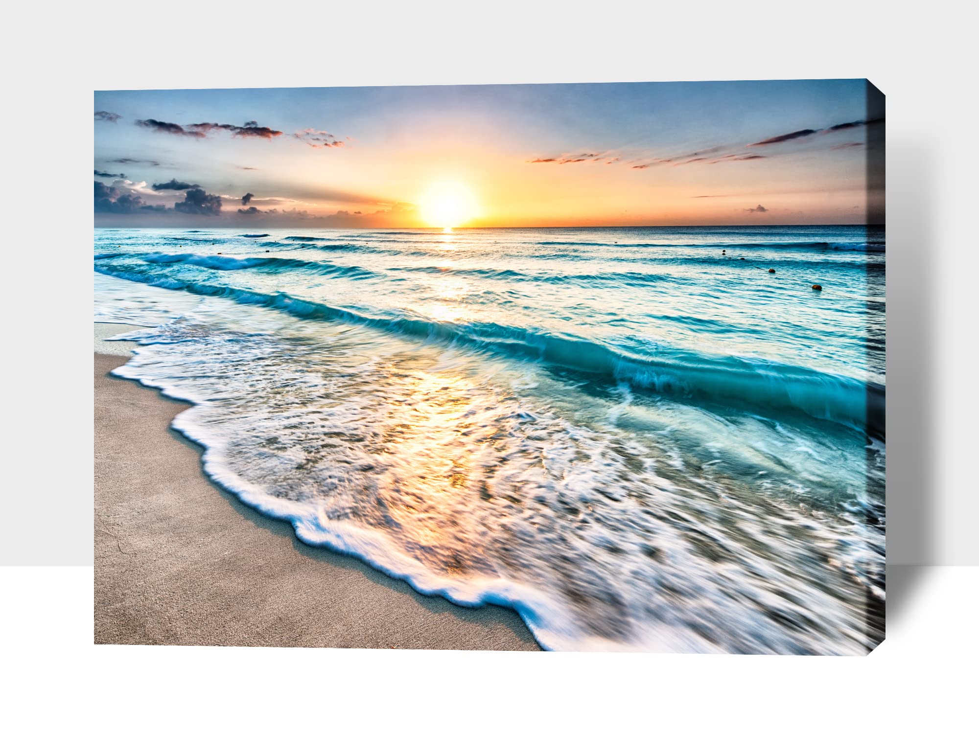 Amazon｜大きな日の出とビーチのキャンバスウォールアート 海の絵 海岸