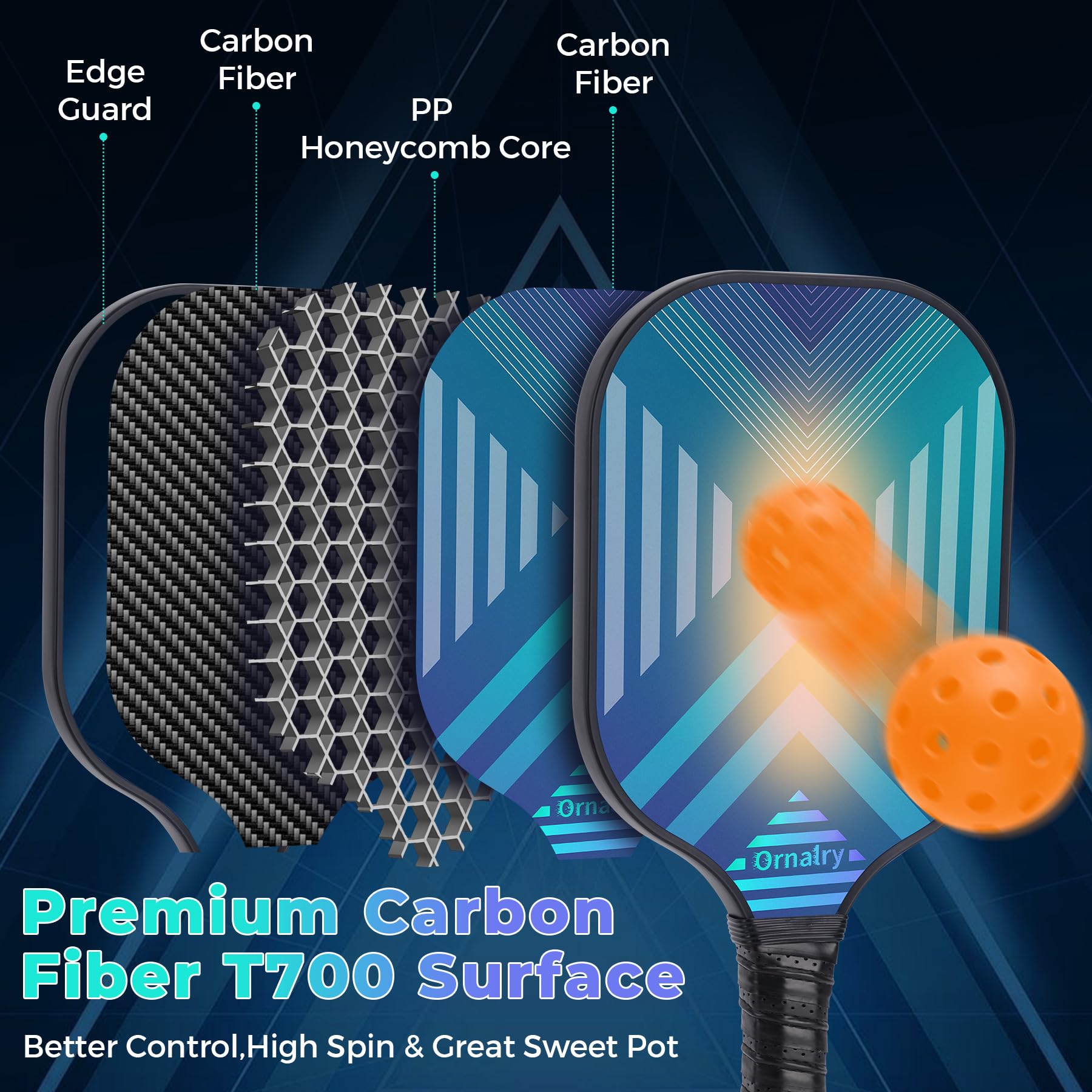 Amazon | 承認済みのT700カーボンファイバーピックルボールパドル