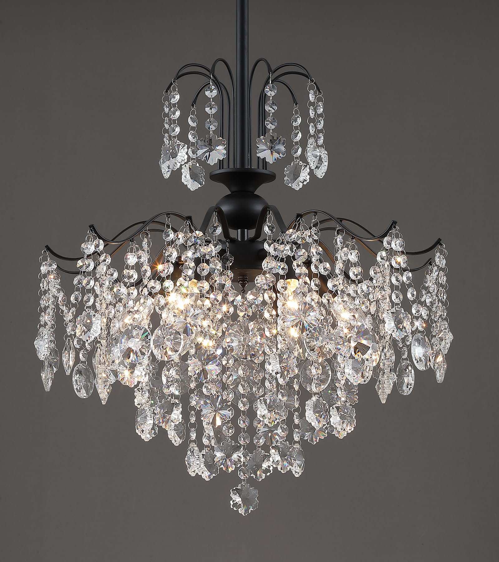 Q&S Crystal Chandelier for Dining Room,Modern Black Crystal