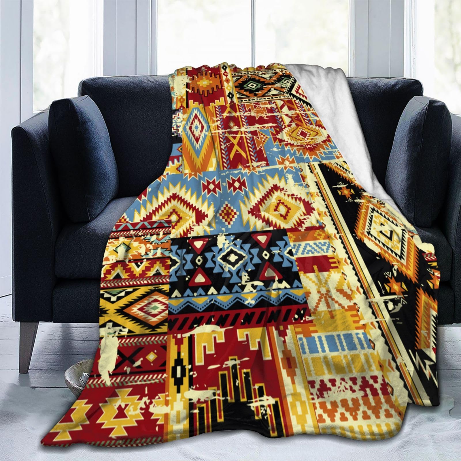 Amazon｜毛布 インディアン ネイティブアメリカン 民族柄 オルテガ柄