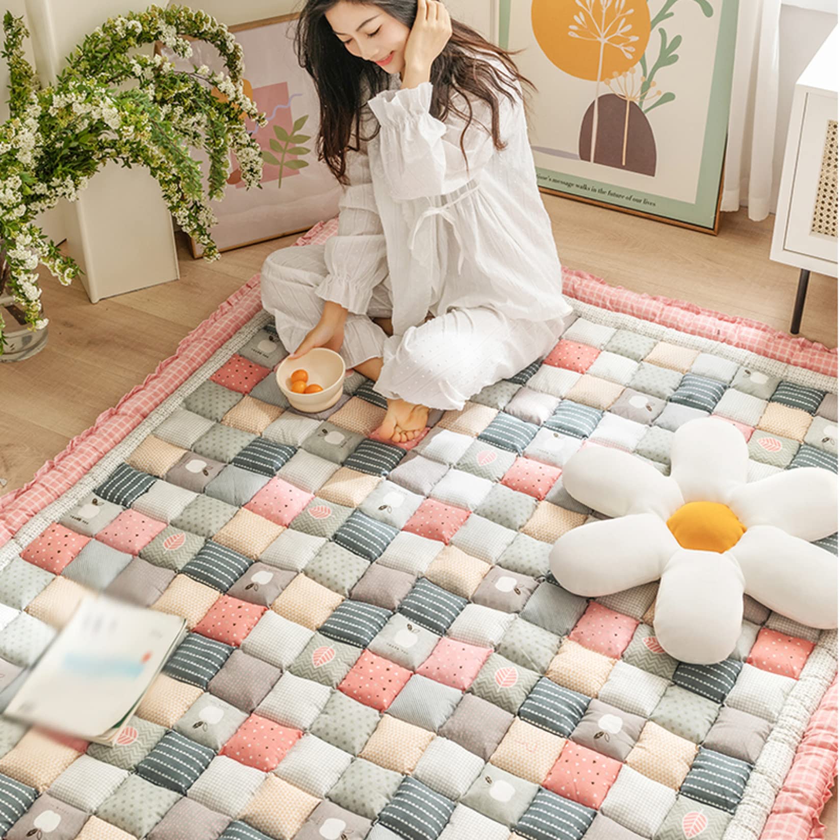 Amazon｜ラグ 70*150cm 洗える 綿100％ コットンキルト ラグマット